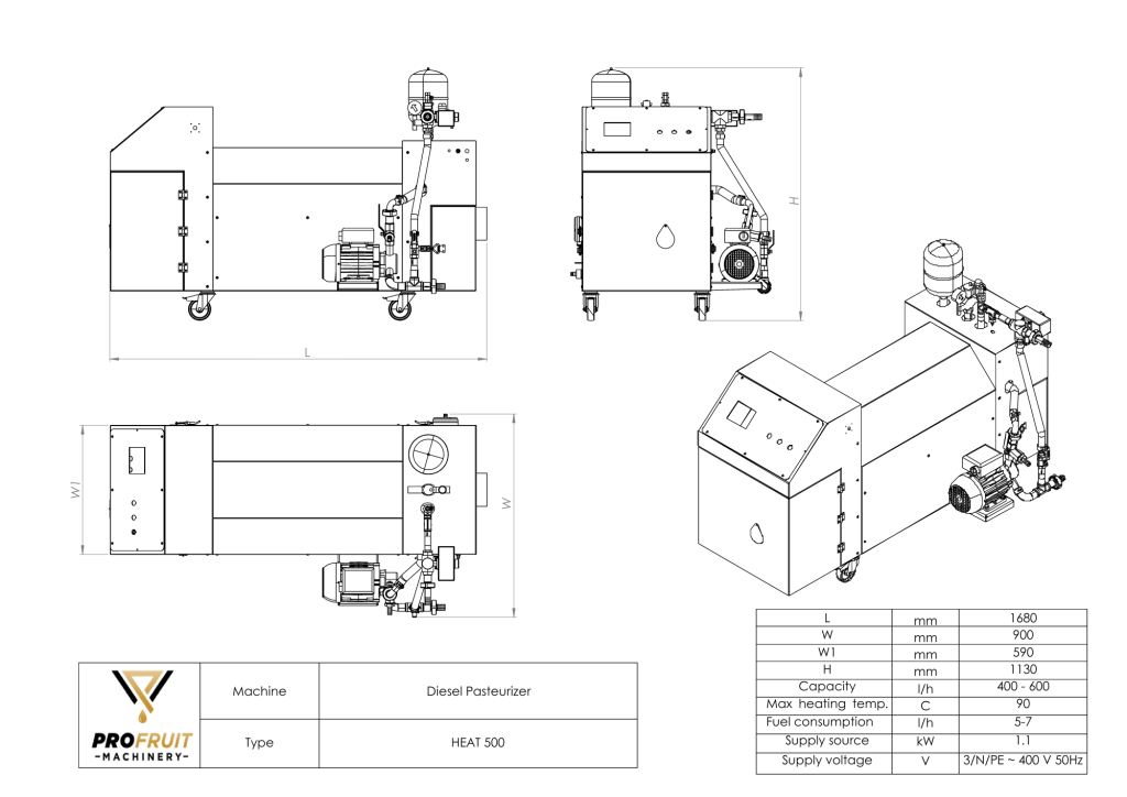 profruit diesel/gas pasteurizer heat 500 & 1000