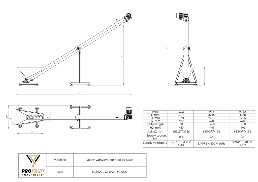 profruit screw conveyor for pressed mash